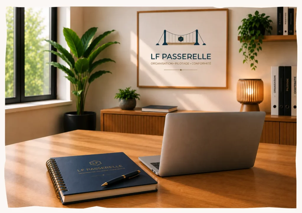 Espace de travail LF Passerelle avec ordinateur portable et carnet