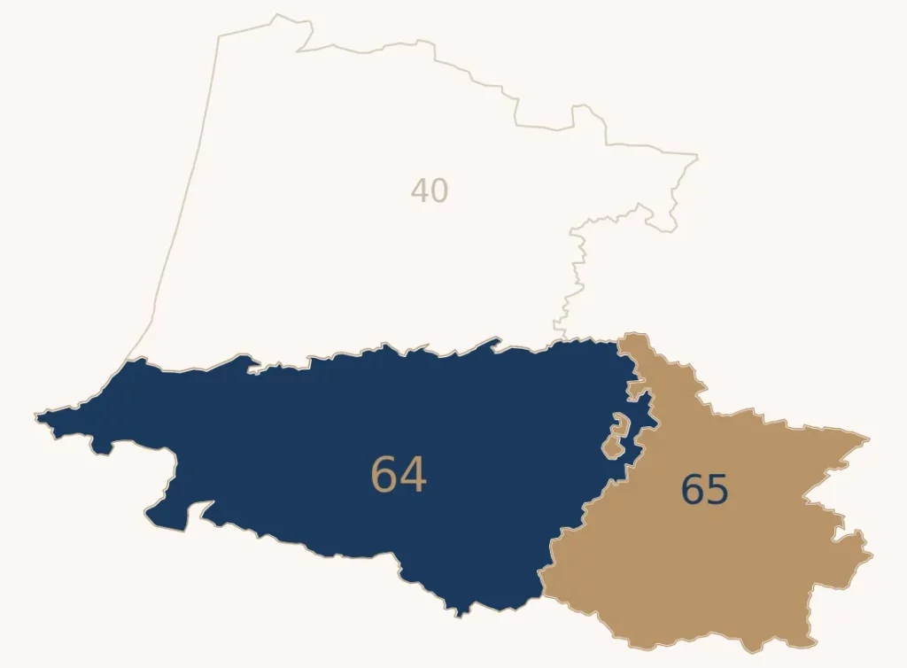 Carte des zones d’intervention de LF PASSERELLE : 64 et